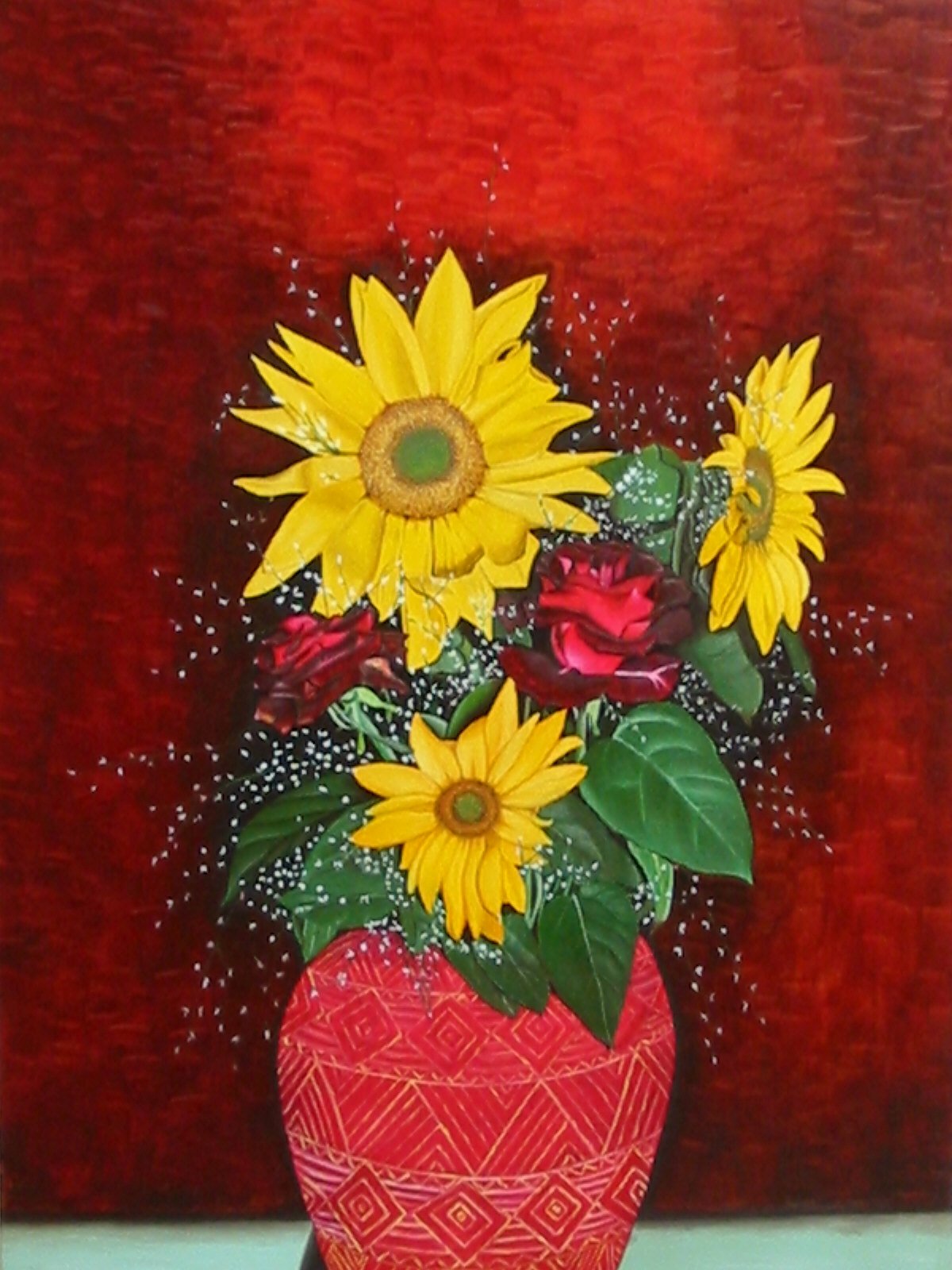 Girasoli e rose rosse
