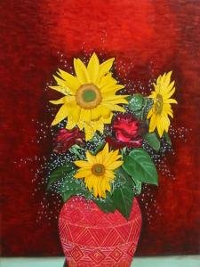 Girasoli e rose rosse